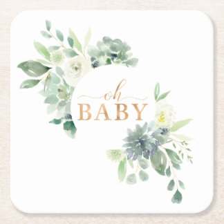 Carré Oh Baby Succulent Baby shower Dessous de verre en