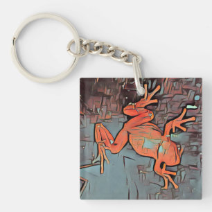 Carré orange Porte - clé de grenouille multicolo
