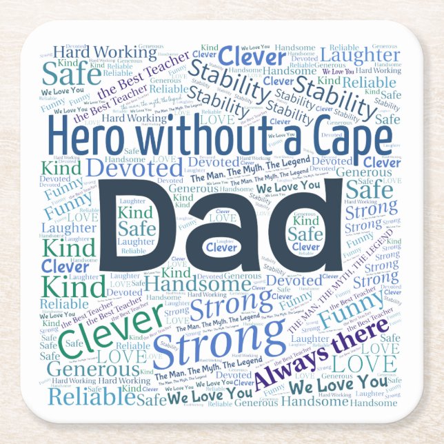 Carré Papa Word Cloud Design Dessous de verre papier (Devant)