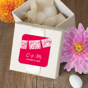 Carré Papier Picado rose chaud   Sticker Favor de mariag