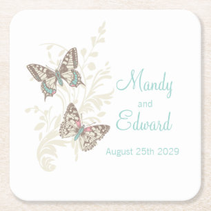 Carré papillons d'art mariage dessous de verre turquoise