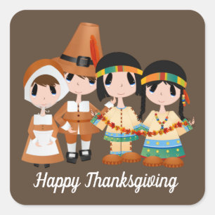 Carré Pèlerins Indiens Thanksgiving Holiday sticker
