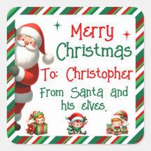 Père Noël et ses elfes Sticker pour les cadeaux po