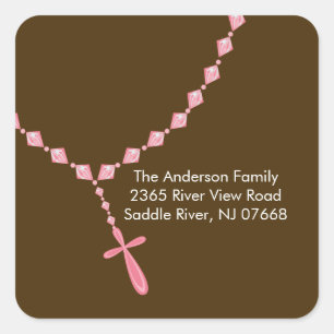 Carré Perles de Rosaire doux Adresse Sticker Baptême