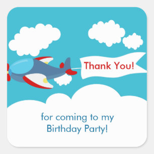 Carré Petit avion mignon Sticker d'anniversaire