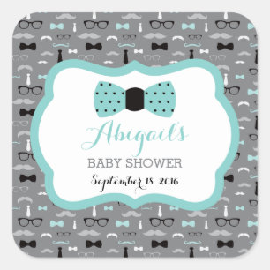 Carré Petit Homme Sticker Baby shower, Turquoise, Gris, 