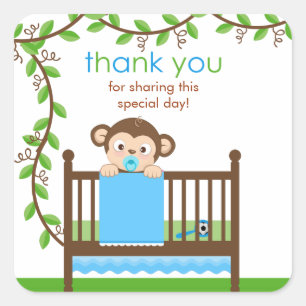Carré Petit singe dans un bébé garçon Sticker Merci
