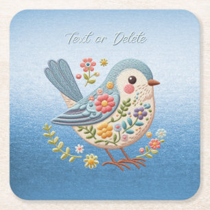 Carré Petite broderie florale d'oiseaux Dessous de verre