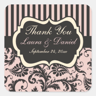 Carré Pinceau rose, crème, Gris Sticker de mariage préfé