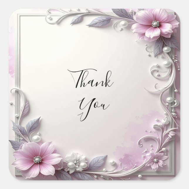 Carré Pink Floral Frame Sticker (Devant)