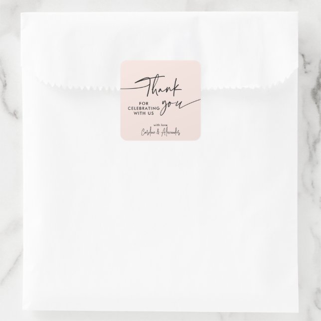 Carré Pink modern, simple Thank You Sticker (Sac)