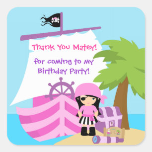 Carré Pirate Ship Girl Anniversaire Sticker Merci