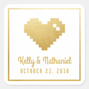 Carré Pixel Heart Gamer Mariage Faveur Sticker Sceau
