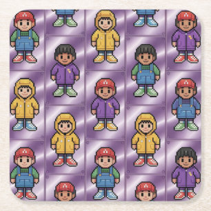 Carré Pixel Pals Ensemble de Dessous de verre pour enfan