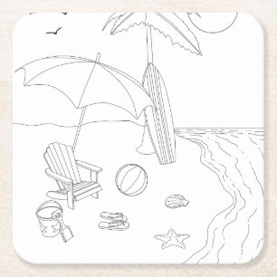 Carré Plage Scène Adulte Coloriage Dessous de verre papi