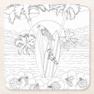 Carré Plage Surf Planches Dessous de verre en papier cou