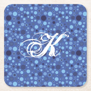 Carré Points de bulle bleue Dessous de verre Monogramme