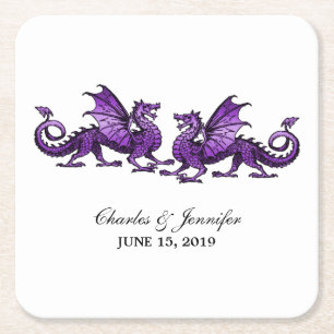 Carré Purple Elegant Dragons Mariage Dessous de verre en