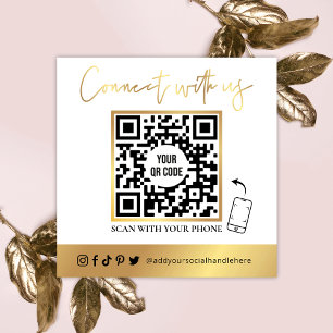 Carré QR Code Social Media Carte de visite blanc et or