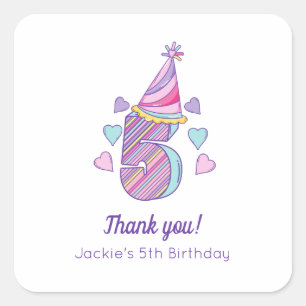 Carré Rainbow Girls 5th Birthday Party Favoriser Sticker