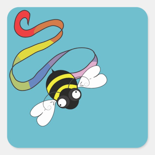 Carré Rainbow Ribbon Bee Sticker (Devant)