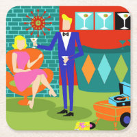 Rétros dessous de verre de papier de couples de