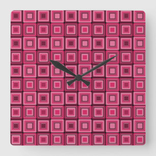 Carré rose et rouge Funky Horloge murale