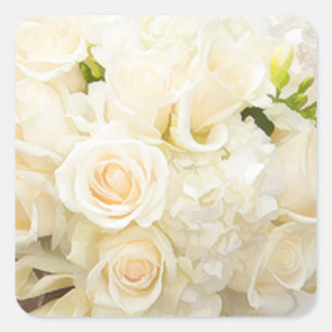 CARRÉ ROSES BLANCHES MARIAGE SQARE ENVELOPE SEAL STICKER