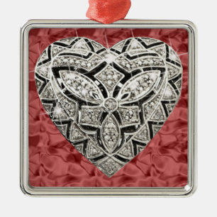 Carré rouge élégant designer ornement coeur