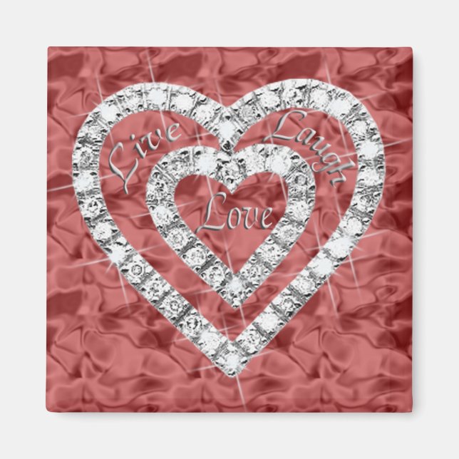 Carré Rouge Live Rire Aimer Diamond Heart Magnet (Devant)