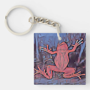 Carré rouge Porte - clé de grenouille multicolor