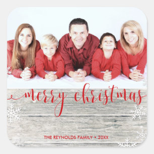 Carré Rustic Wood Joyeux Noël - Sticker photo