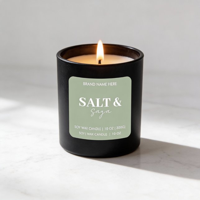 Carré Sage Green Salt & Saga Custom Candle Label Sticker (Créateur téléchargé)