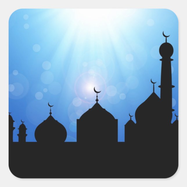 Carré Silhouette de la mosquée avec Sunburst - Sticker (Devant)