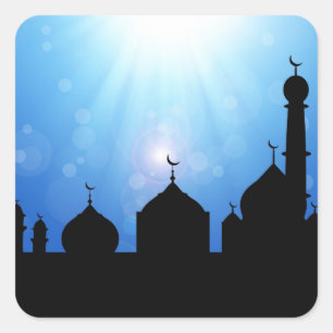 Carré Silhouette de la mosquée avec Sunburst - Sticker