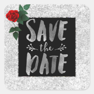 Carré Silver Red Rose Enregistrer le sticker de date