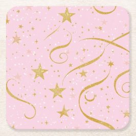 Carré Sip stellaire - Dessous de verre rose et Gold Star
