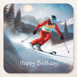 Carré Ski de neige Dessous de verre papier d'anniversair