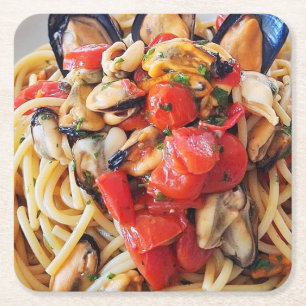 Carré Spaghetti avec moules Dessous de verre alimentaire