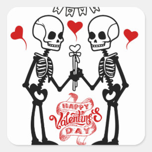 Carré Squelette Sticker de la Saint Valentin, Saint Vale