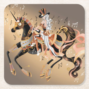 Carré Steampunk Mécanique Cheval & Lady Dessous de verre