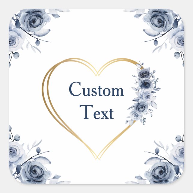 Carré Sticker 3" x 3" Blue Floral Texte personnalisé (Devant)