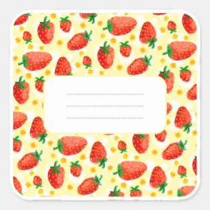 Carré Sticker à aquarelle de fraises et marguerites