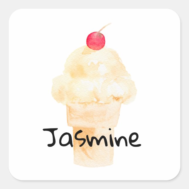 Carré Sticker à cône de crème glacée personnalisée (Devant)