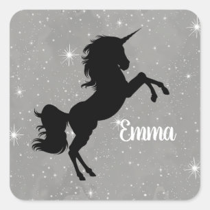 Carré Sticker à licorne étoilée noir/gris