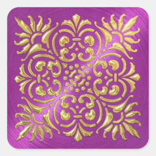 Carré Sticker à look Embossé Ornate Magenta et Gold