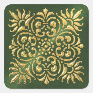 Carré Sticker à look intégré Ornate Green et Gold