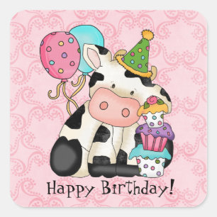 Carré Sticker à vaches de fête d'anniversaire