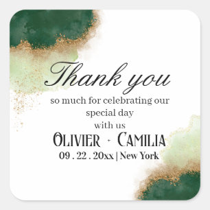 Carré Sticker Agate Green & Gold Merci pour Mariage