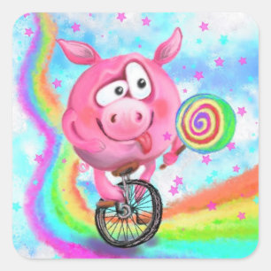 Carré Sticker amusant Circus Acrobat Pig Cyclist